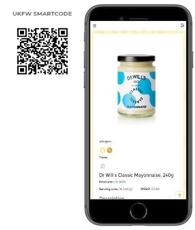 UKFoodWeb QR smartcode provides smart access to allergen and ingredients labelling via a smartphone