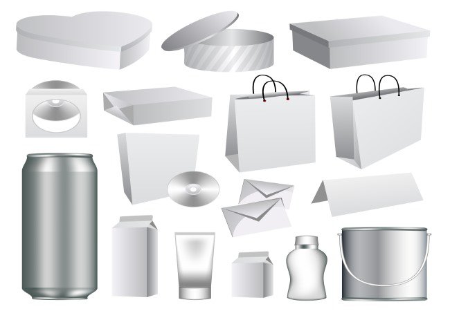 Different types of packaging in monochrome